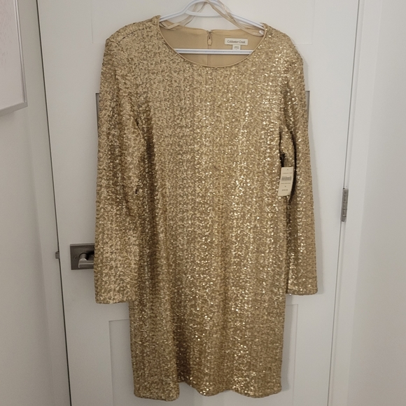 Coldwater Creek Gold Sequin Shift Dress - Picture 1 of 4